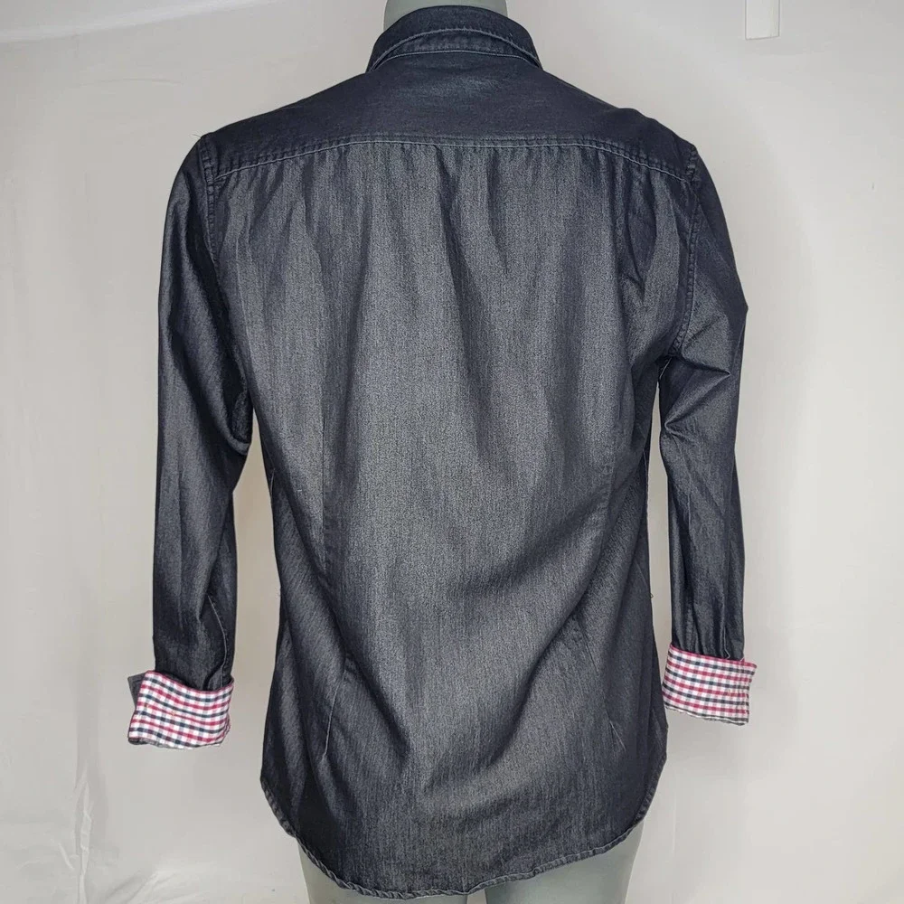 EUC COOFANDY Men's Shirt Button Up Flip Cuff Checked Long Sleeve Black Large - Picture 2 of 8